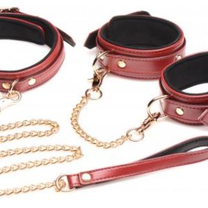 6-delige BDSM PU Lederen Boeienset Met Collar En Riem - Bordeaux